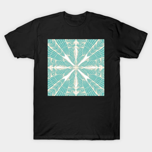 Teal n’ Beige Ripples Mandala - Intricate Digital Illustration - Colorful Vibrant and Eye-catching Design for printing on t-shirts, wall art, pillows, phone cases, mugs, tote bags, notebooks and more T-Shirt by cherdoodles